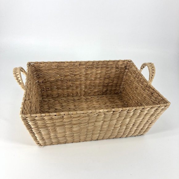 SOLD Boho Woven Storage Basket with Handles - Picture 2 of 8